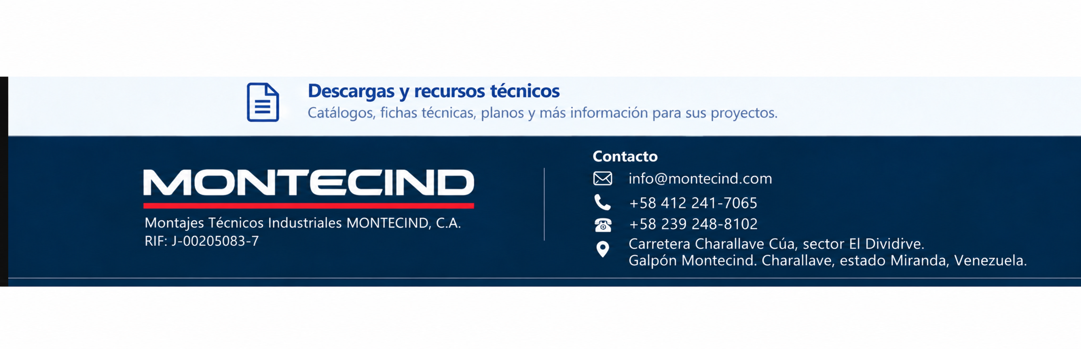 Pie corporativo MONTECIND con datos de contacto